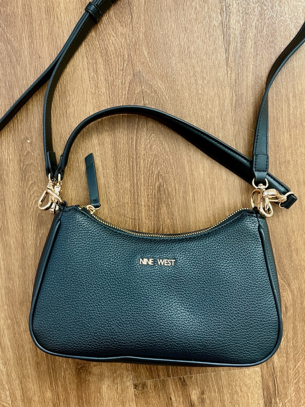 Nine West Black Pebbled Shoulder Bag with Gold Hardware